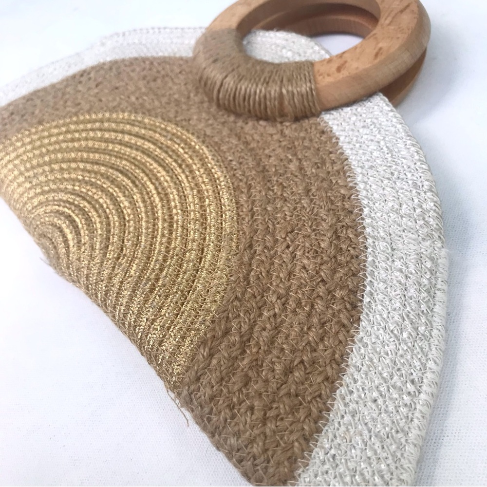Natural Boho Crossbody Half Moon Taco Shaped Bag Summer Fun Bag - Picture 5 of 14
